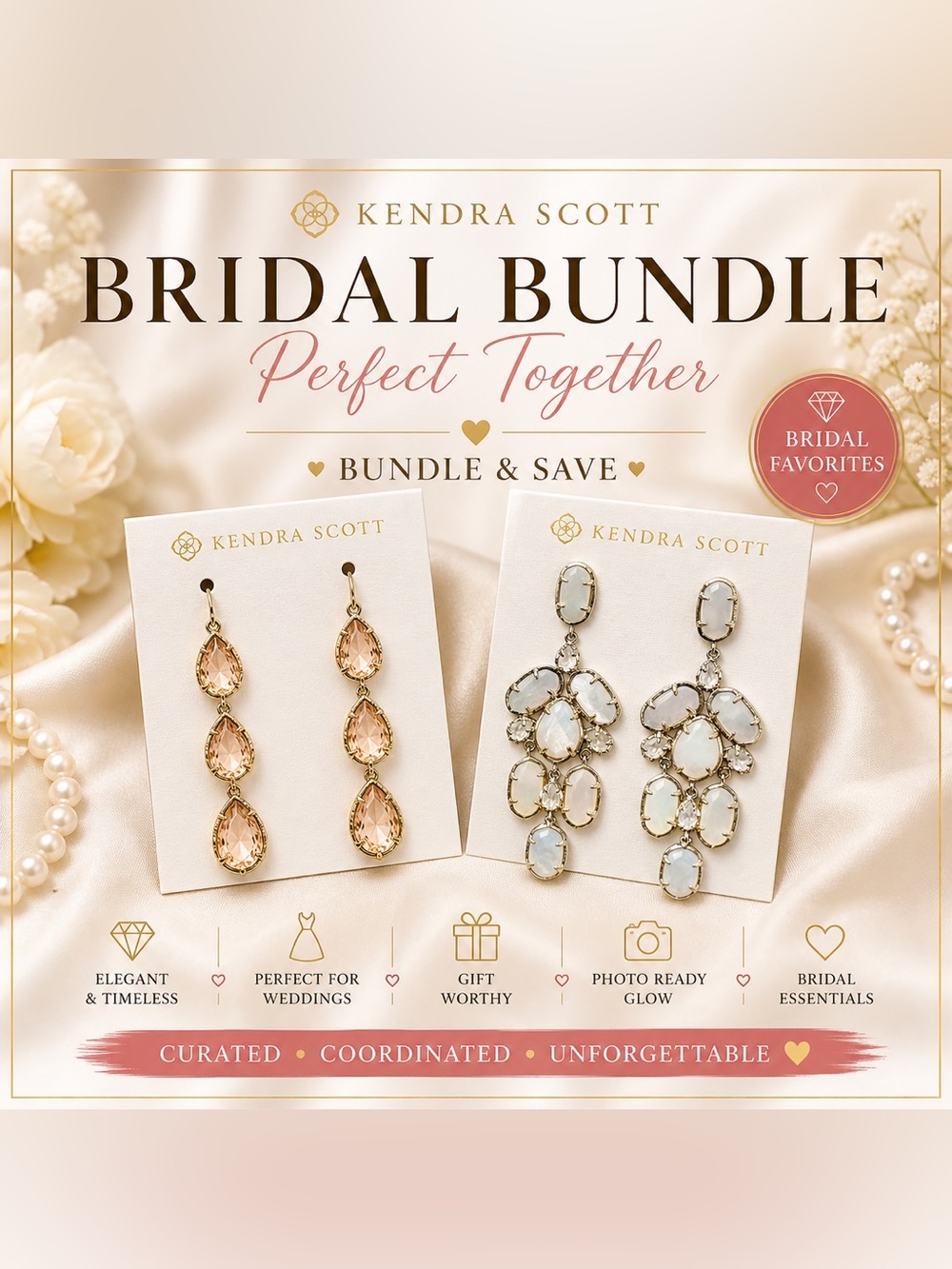 Kendra Scott Bridal Bundle Gold Earrings Peach Illusion Wedding Set Elegant Luxe